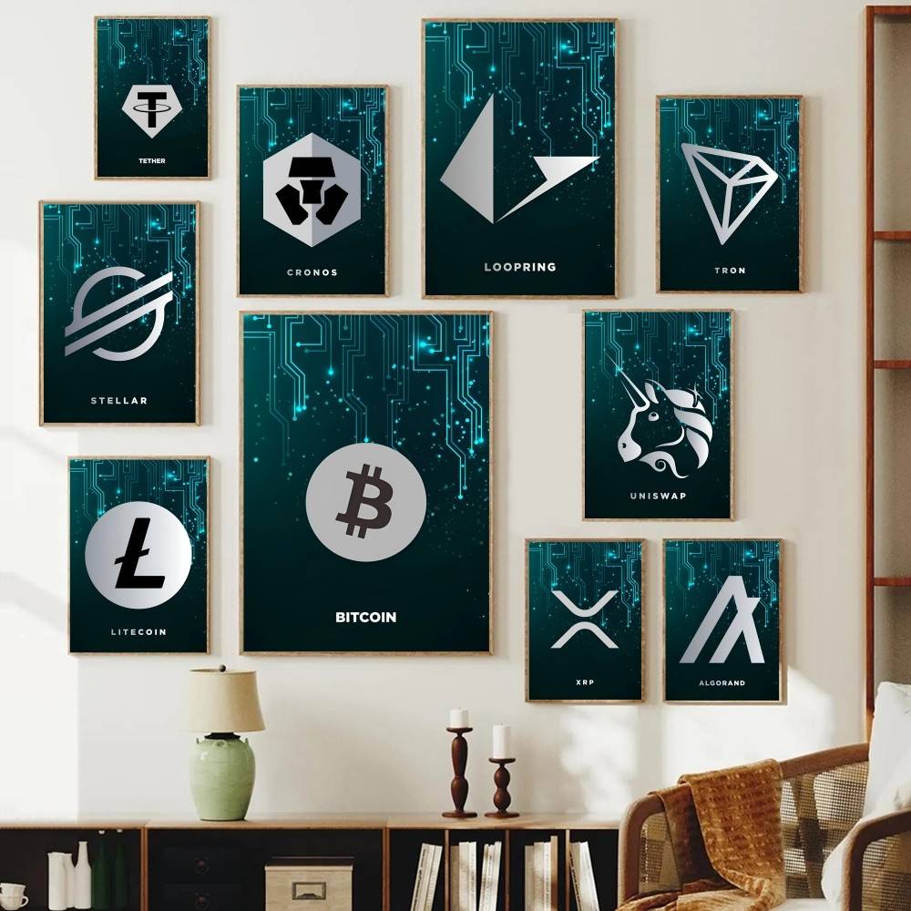 Tech Office Wall Decor - Poster Simbol Kripto Sirkuit Teknologi Logo