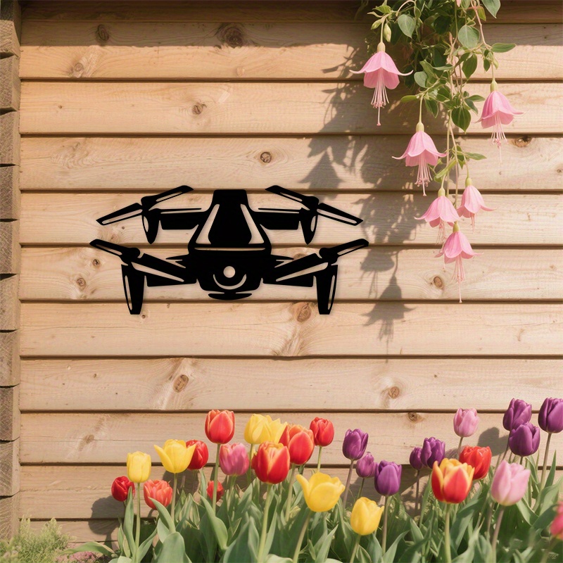 Tech Office Wall Decor - Seni Dinding Logam Siluet Drone Modern