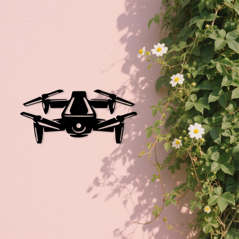 Tech Office Wall Decor - Seni Dinding Logam Siluet Drone 2D,