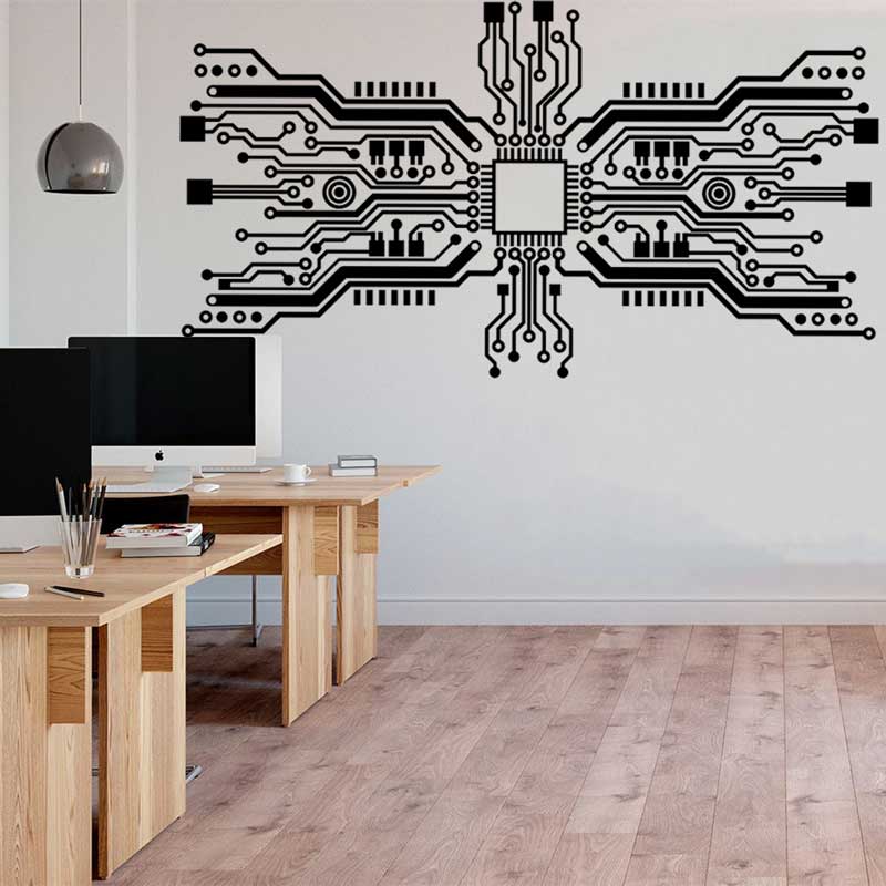 Tech Office Wall Decor - Stiker Dinding Chip Papan Sirkuit, Teknologi