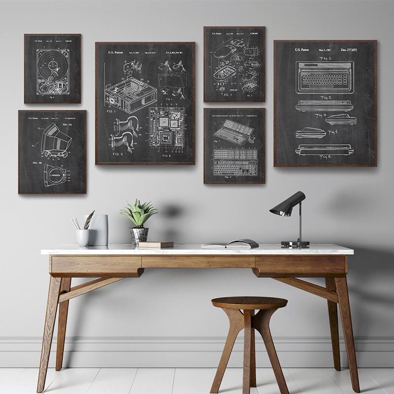 6 Buah Set Seni Dinding Paten  - Tech Office Wall Decor ulasan dan harga
