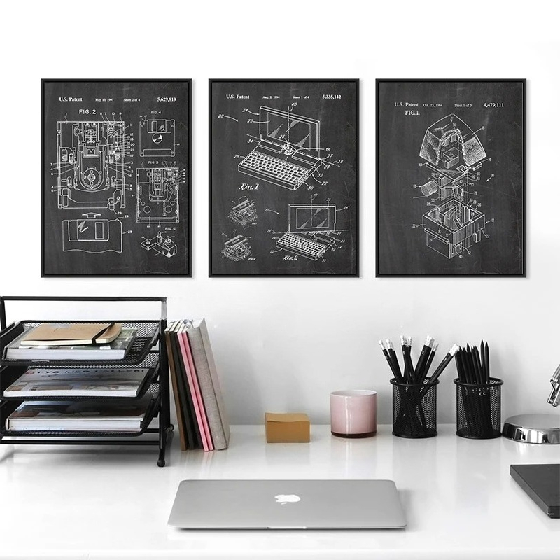 6 Buah Set Seni Dinding Paten  - Tech Office Wall Decor ulasan dan harga