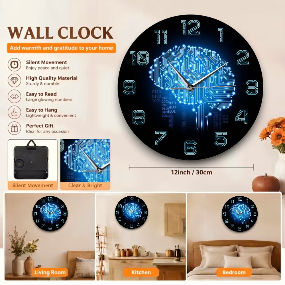 Jam Dinding Tech Brain Kode Bi - Tech Office Wall Decor ulasan dan harga